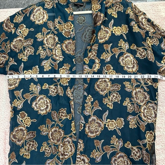 Shyanne Teal Floral Duster Kimono One Size Travel Boho Festival Beach Coverup - Picture 7 of 12